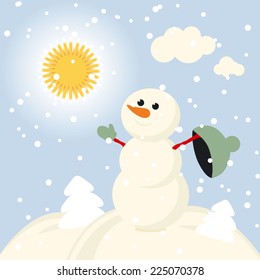 Winter Fun snowman kids vector 2015 retro  Happy