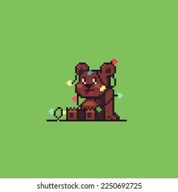 Winter funny bear with lights