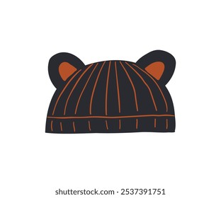 Chapéu engraçado de inverno desenhado em estilo plano. Ilustração de vetor desenhada à mão.