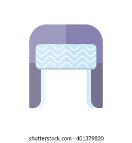 Winter fur blue wool hat icon. Knitted winter woolen cap isolated on white background. Flat icon winter snowboard hat cap ear-flaps. Vector illustration