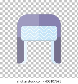 Winter fur blue wool hat icon. Knitted winter woolen cap isolated on checkered background. Flat icon winter snowboard hat cap ear-flaps. Vector illustration