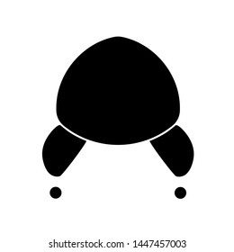Winter fur hat with pompons. Ear-flapped hat. Simple style black icon on white background. Isolated object for web design.