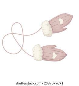 Winter fur, knitted mittens, gloves. Vector graphics.