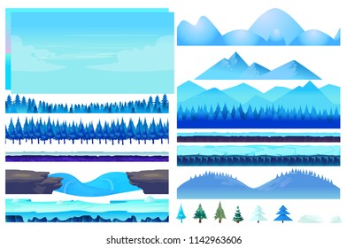 Winter game background constructor with mountains and ice