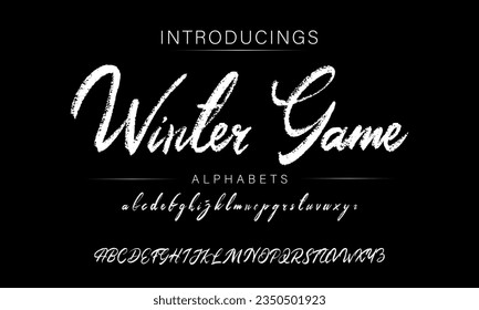 Winter Game Vintage Brush Script Modern Alphabet. Retro Typeface. Textured unique brush in alphabet style. Letters.Vector Alphabet. Exclusive Custom Letters.