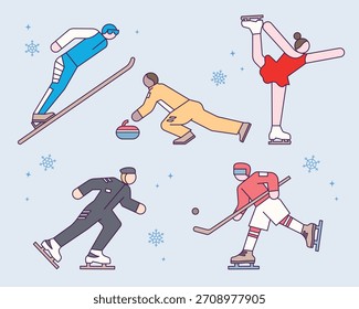 Juegos de invierno Atletas en acción Vector plano