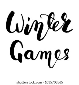 Winter games black hand lettering text isolated on background, vector illustration. Sport, fitness, activity vector design. Print for logo, T-shirt etc.