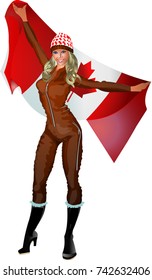 Winter games cheerleader with Canada flag vector illustration isolated