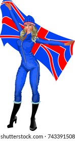 Winter games cheerleader fan with United Kingdom flag vector illustration isolated