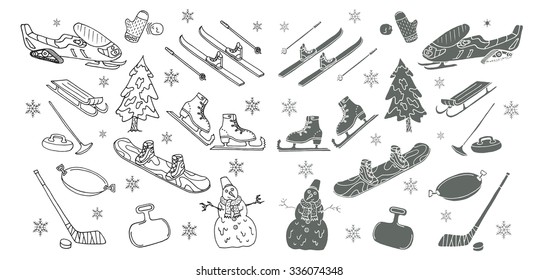 Winter games. Doodle set. Isolated