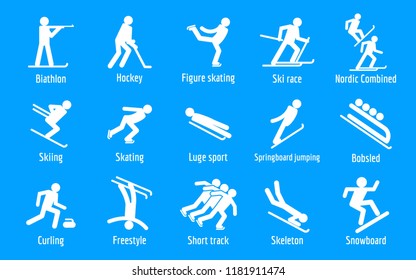 Winter games icons set. Simple set of 9 winter games vector icons for web isolated on white background