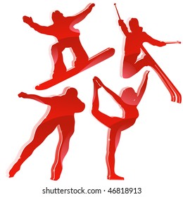 Winter Games Silhouettes in Red. Editable Vector Image