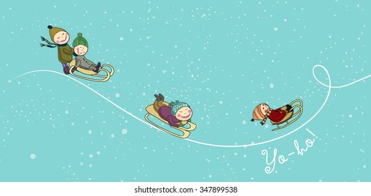 Winter Games.Children sledding 