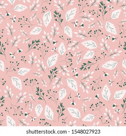 Winter garden in pink background seamless repeat pattern