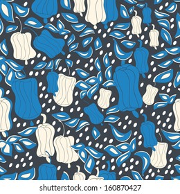 Winter garden vegetables. Vegetables background seamless continuous pattern with pumpkin. Floral background with flower  and pumpkin in vector .
