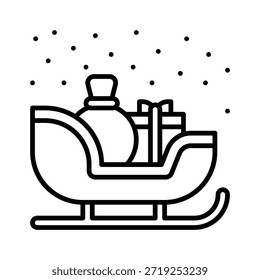 Cajas de regalo del invierno en la Ilustración vectorial del trineo, icono del estilo de la línea