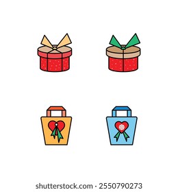 Conjunto de símbolos de Vector de diseño de iconos de regalo de invierno Estilo lleno