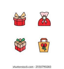 Winter Gift Icon Design Vector Symbol Set Filled Style