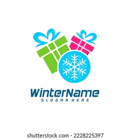 Plantilla de logotipo de Winter Gift, vector de diseño del logotipo de Gift Winter