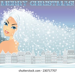 Winter girl background, vector illustration