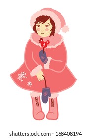 winter girl with candy