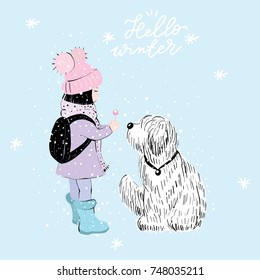 Winter Girl Dog