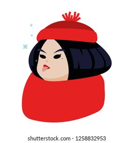 Winter girl eat snowflakes