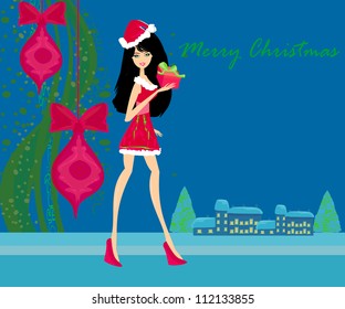  winter girl with gift box