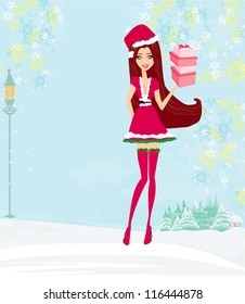  winter girl with gift box