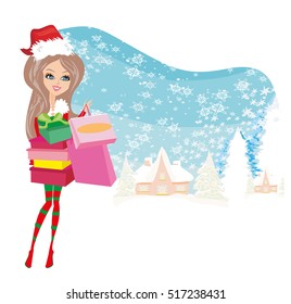 winter girl with gift box 