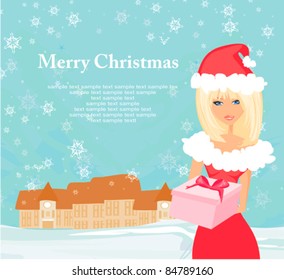 winter girl with gift box