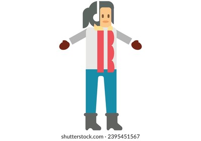 winter girl icons,Winter holiday,Happy characters,Child are engaged in winter activities on the street on a white background., playing snow,Vector illustration,play 