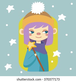 Winter girl with magic wand