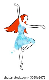 Winter girl with red hair, isolated on white