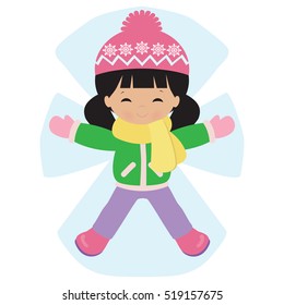 Winter Girl Snow Angel Vector Cartoon Illustration