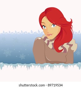 Winter girl with snowflakes and christmas theme . Vector illustration