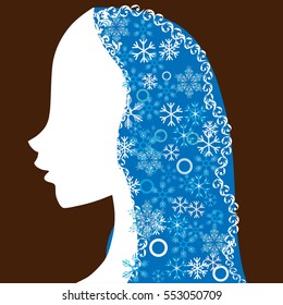 winter girl with snowflakes in her hair