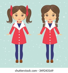 winter girl with tails and braid
