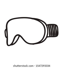 Winter glasses. Ski goggles. Snowboard accessories. Winter sport element. Black and white icon isolated on white background.