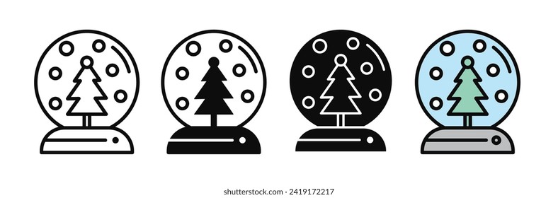 Winter Globe Vector Icon Set. Festive Orb with Tree Vector Symbol for UI Design.