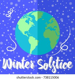 Winter Solstice? Globes with continents, sunlight and shadows. Showflakes and stars. 