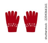 Winter glove in flat style. Red winter gloves with snowflakes. Winter glove isolated on white background. Flat color illustration. Vector eps10