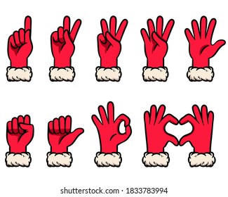 Winter glove hand counting vector set illustration.