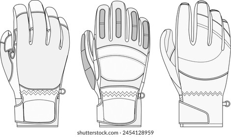 Winter glove technical fashion illustration template for outdoor winter