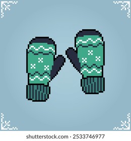 Winter gloves in 8 bit pixel art for game assets and web icons in vector illustrations.