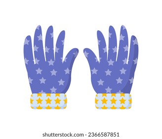 Winter gloves concept. Blue knitted element of clothes. Cold weather and winter season. Graphic element for website. Cartoon flat vector illustration isolated on white background