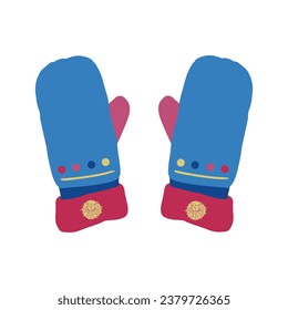 Winter gloves concept. Blue knitted element of clothes. Comfort and coziness in cold weather and winter season. Mittens