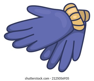 Icono del vector de ilustraciones de dibujos de dibujos animados de guantes de invierno. Dibujado a mano, cómico, contorno.