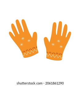 Winter gloves. Hand drawn accessory with pattern isolated on white background. Vector illustration.