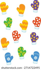 Conjunto de iconos de guantes de invierno sobre fondo blanco. Diseño colorido. Ilustración vectorial
